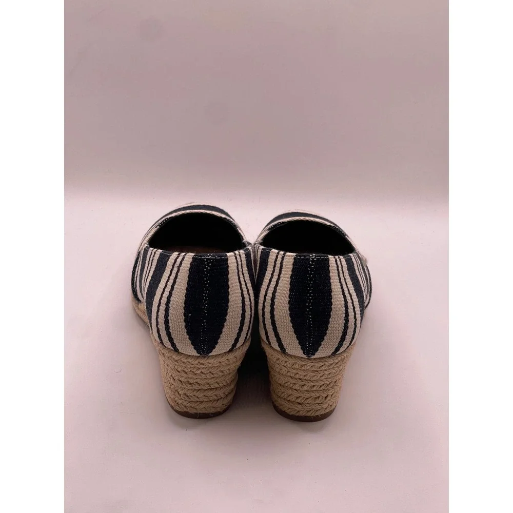 St Johns Bay Botanic Navy Stripe Espadrille Wedge Shoes 5.5W Wide Memory Foam
